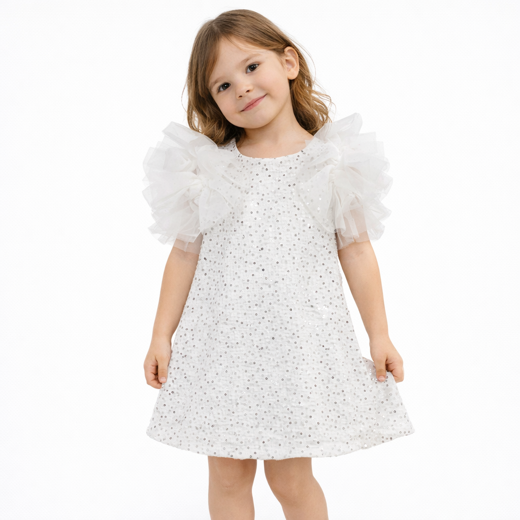 Vestito bimba TO BE TOO TB608A528 bianco con paillettes e tulle