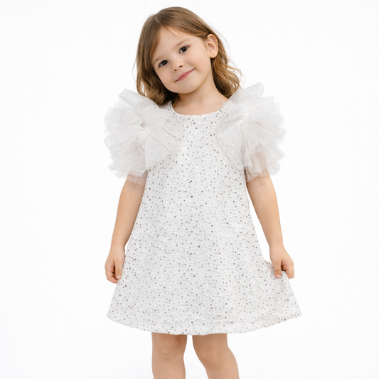 Vestito bimba TO BE TOO TB608A528 bianco con paillettes e tulle