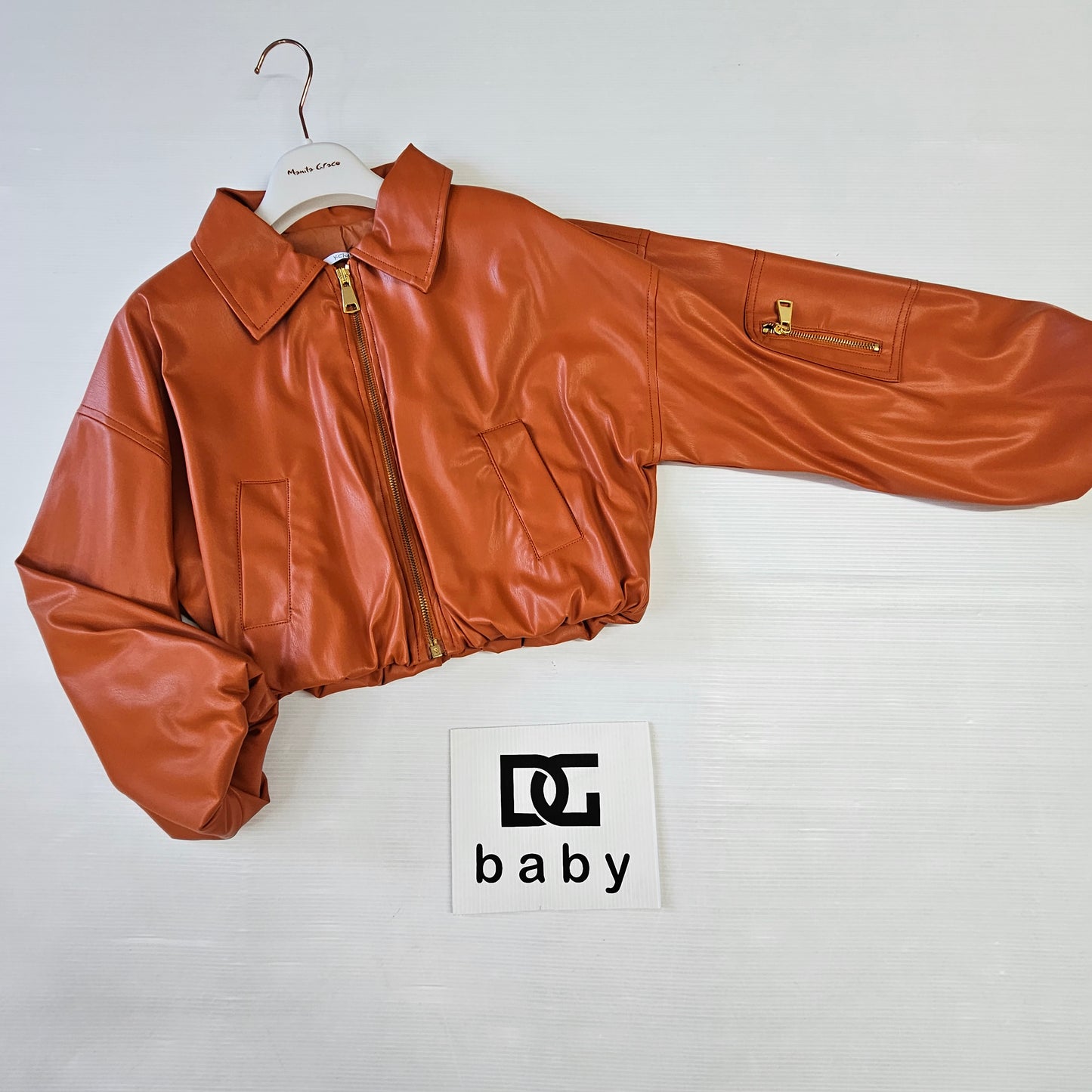 Giubbino bambina Y-CLÙ “Eco Orange” in ecopelle con zip