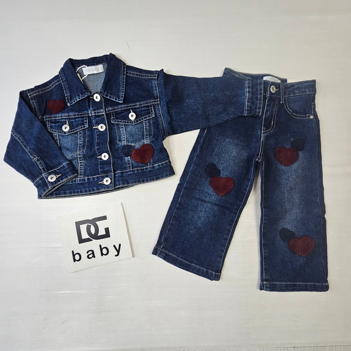 Completo Bambina Denim Cuori 2 Pezzi