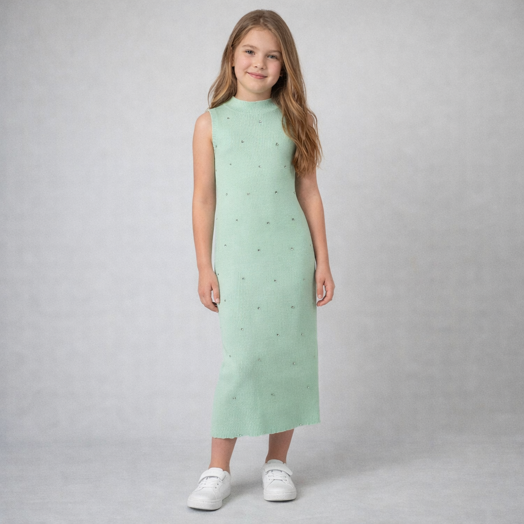 Vestito bambina verde menta con strass – TOBETOO
