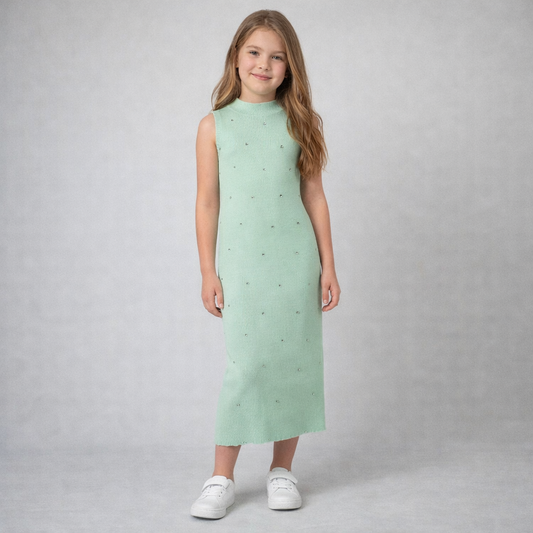 Vestito bambina verde menta con strass – TOBETOO