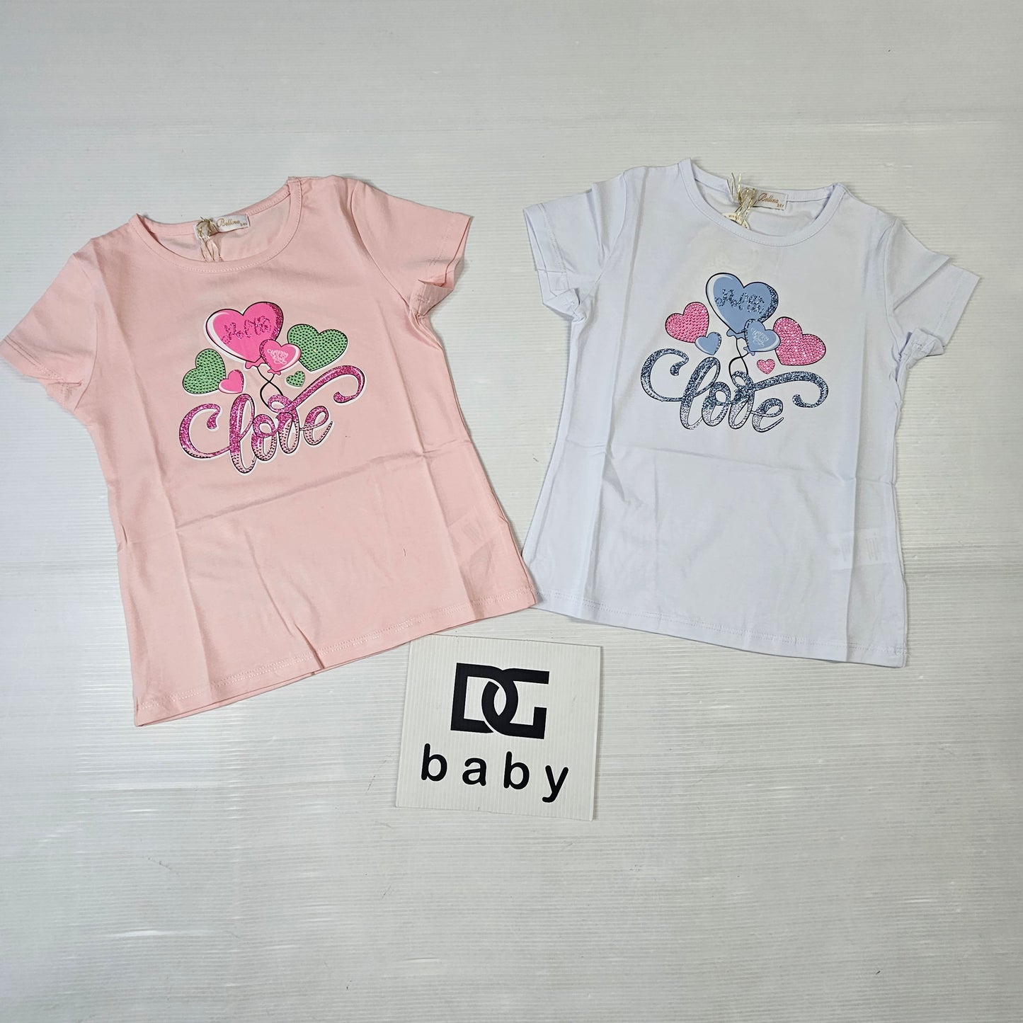 T-shirt bambina “Love Cuori” cotone con stampa glitter