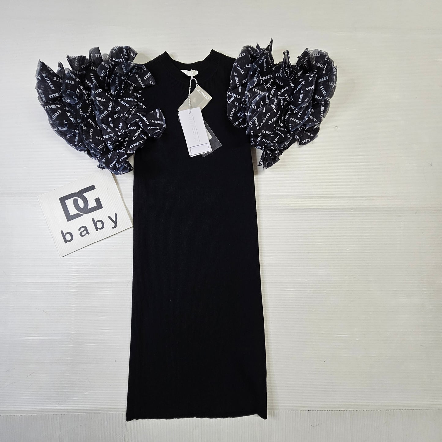 Vestito bimba MET ME281 nero con maniche logo e volant