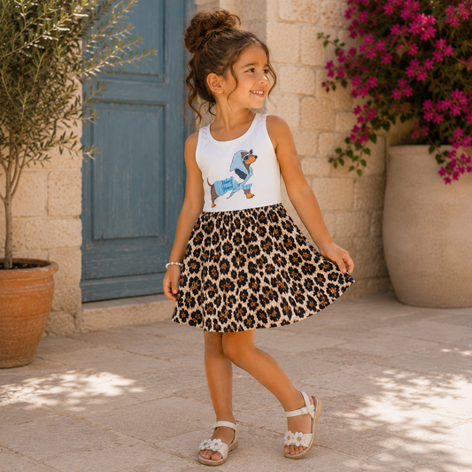 Vestito Bambina Leopardino con Cagnolino