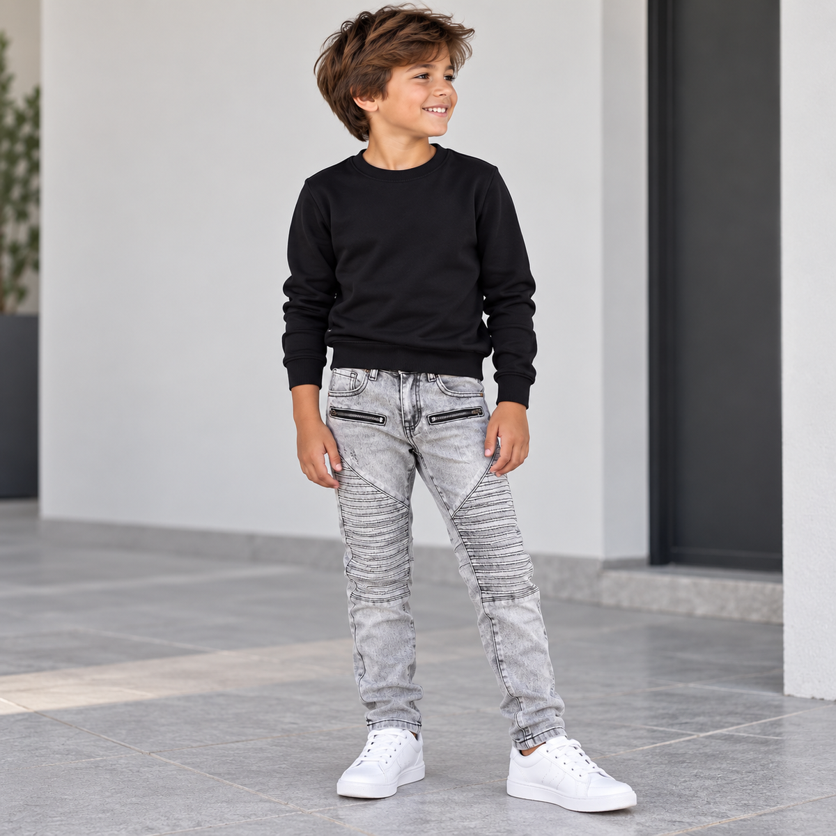 Jeans Ragazzo Grigio Urban con Zip