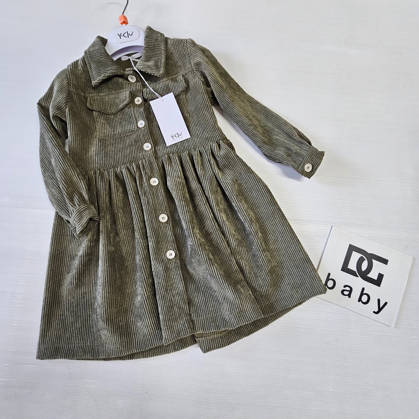 Abito bambina Y-CLÙ “Oliva Soft” in velluto a costine