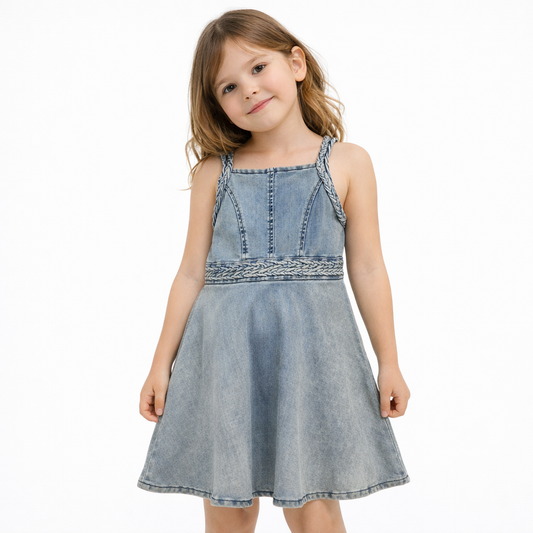 Vestito bimba MET ME258 denim con spalline intrecciate