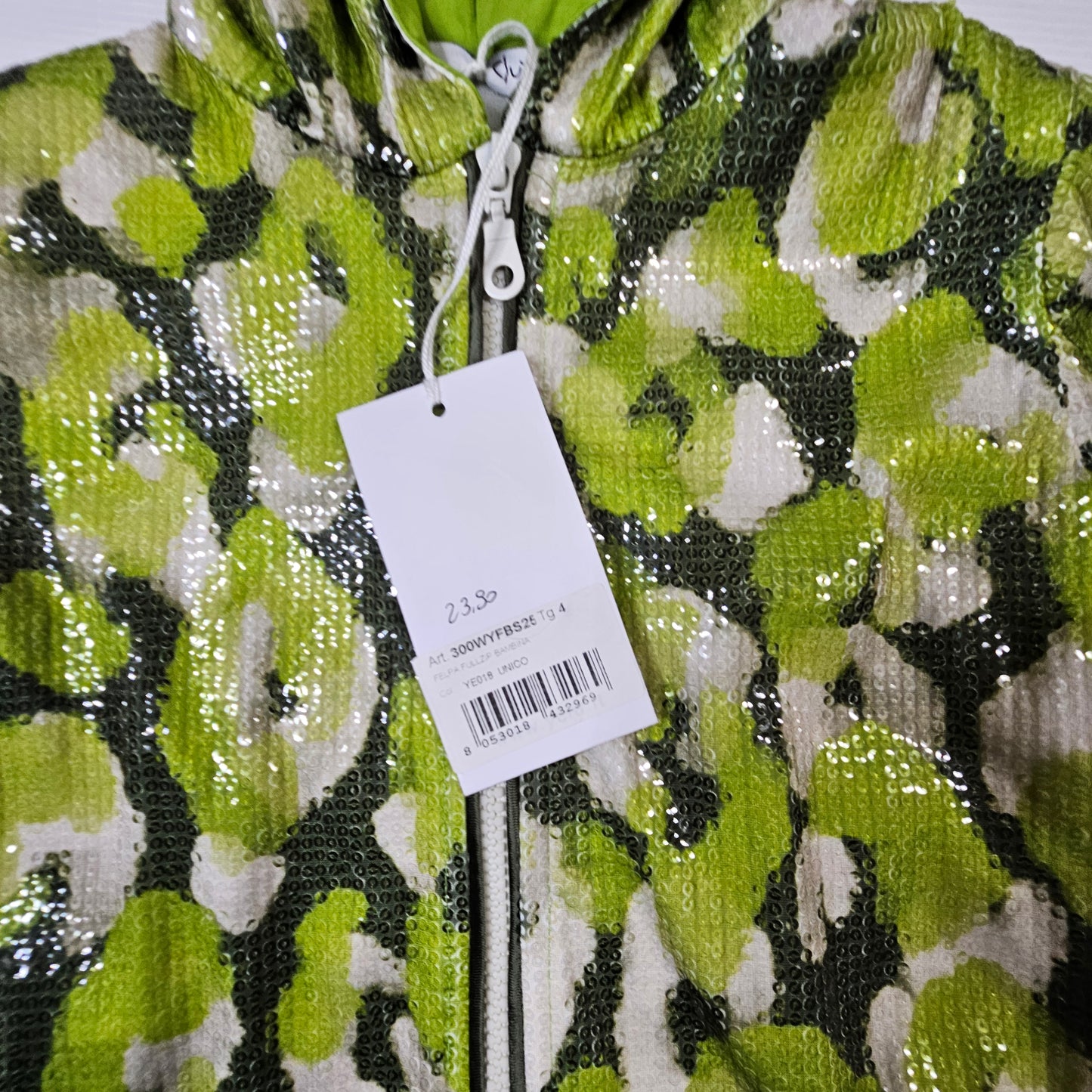Felpa bambina leopardata verde con paillettes e cappuccio – YCLÙ