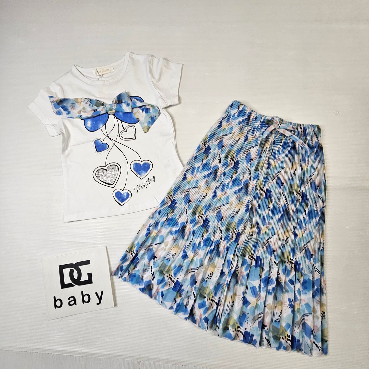 Completo bambina “Cuori Plissé” t-shirt + pantalone leggero