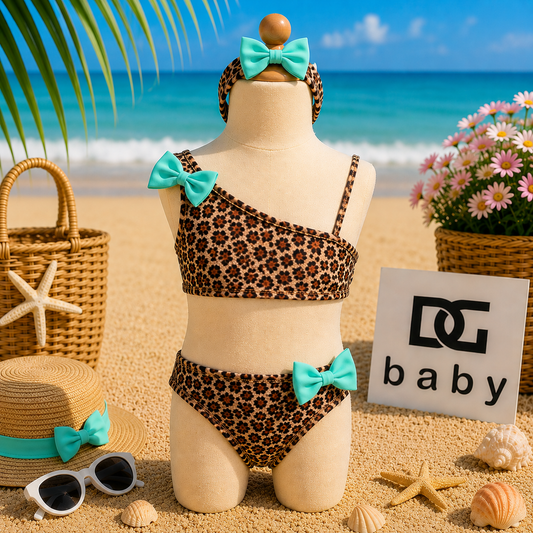 Costume Bikini Leopardato con Fiocchi