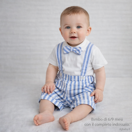 Completo neonato Y-Clù BYC BOY salopette rigata con body