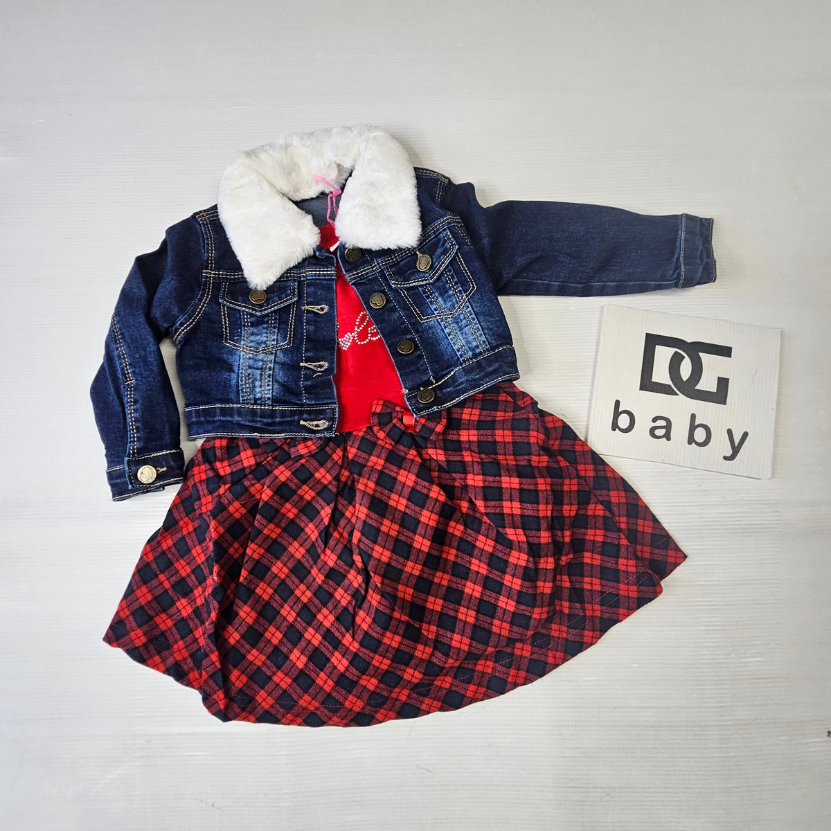 Completo Neonata Tartan Love 3 Pezzi