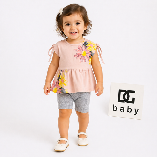 Completo bimba estivo con leggings ciclista e maglia floreale 🌸