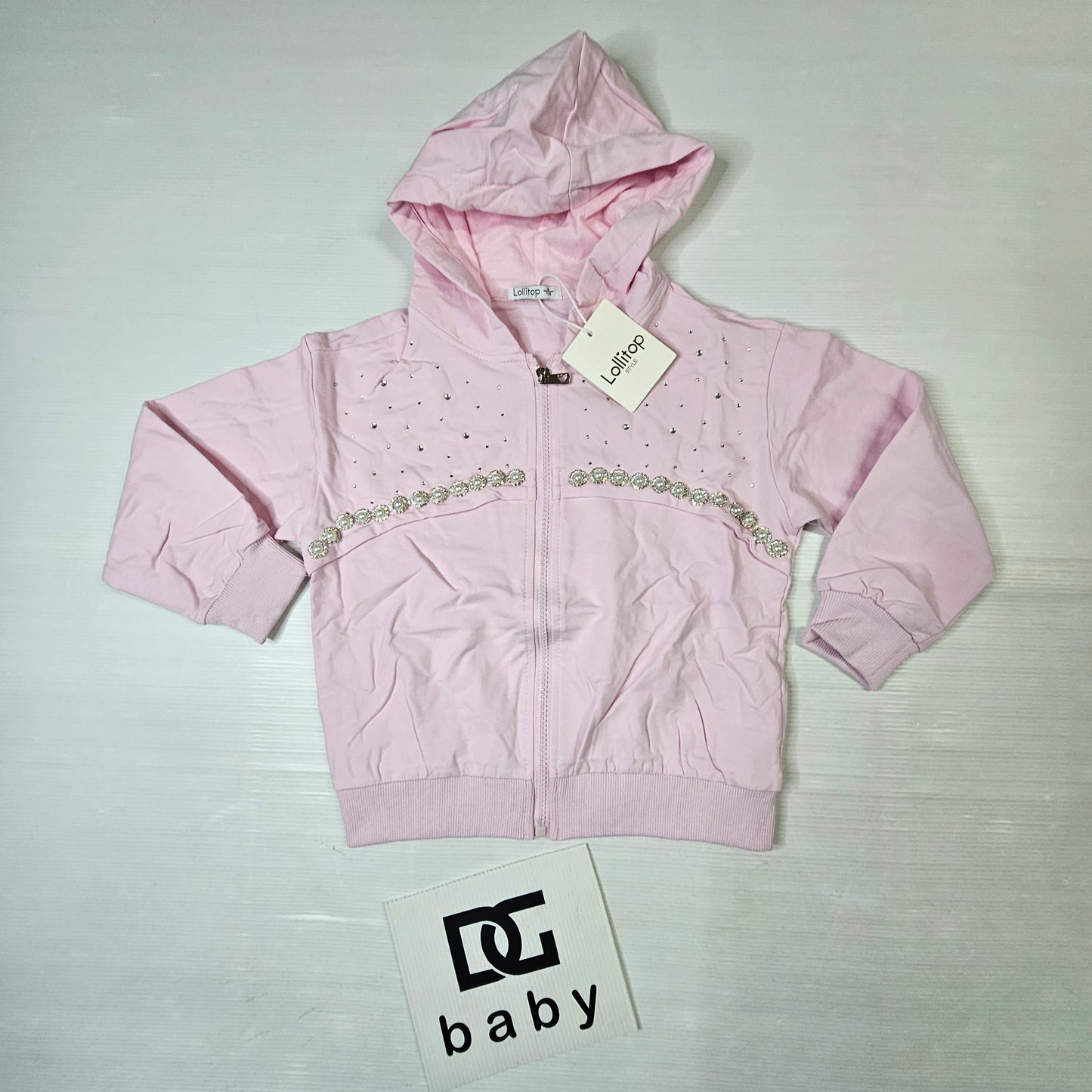 Felpa bambina con cappuccio e dettagli strass