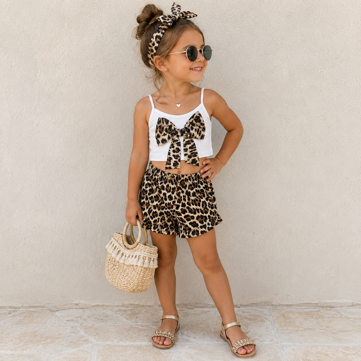 Completo Bambina Safari Chic con Fiocco Animalier