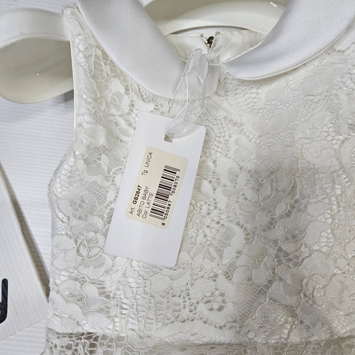 Vestito bimba GB2647 bianco con pizzo e cerchietto