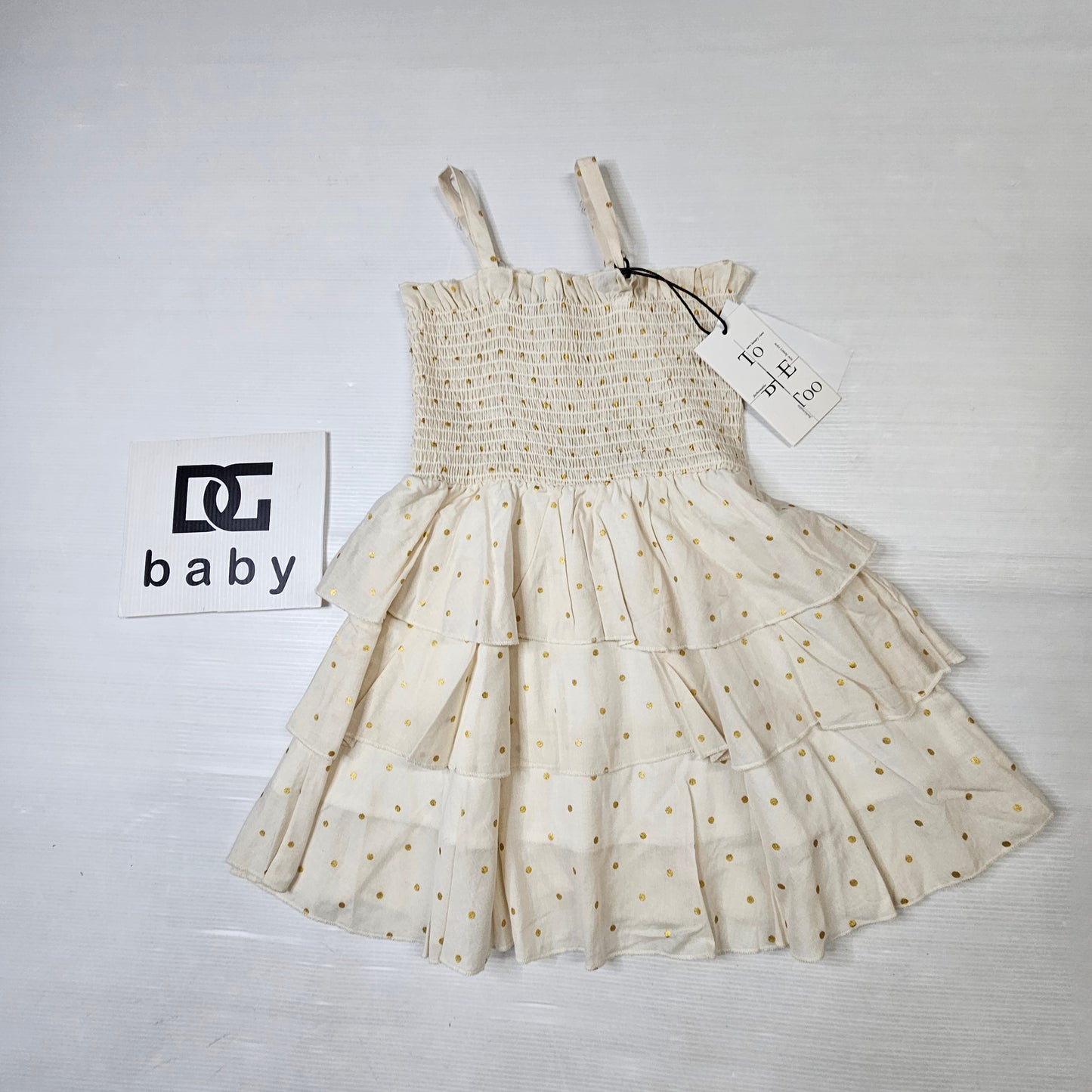Vestito bimba TO BE TOO TBT2219 panna pois oro con balze