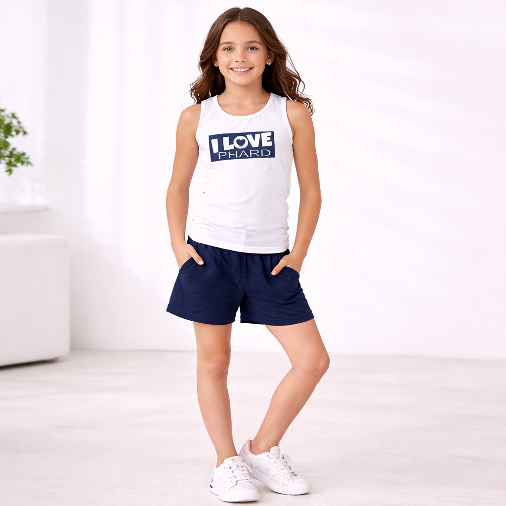 Completo bambina “Love Phard” canotta + shorts in cotone
