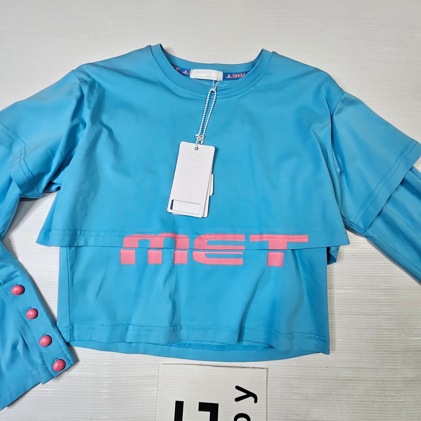 T-shirt bambina cropped turchese con stampa – MET