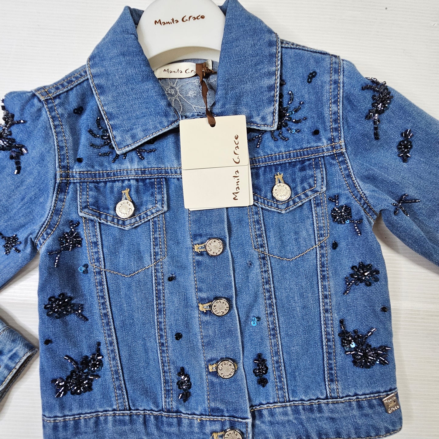 Giubbino bimba Manila Grace MB3416CS26 denim ricamato