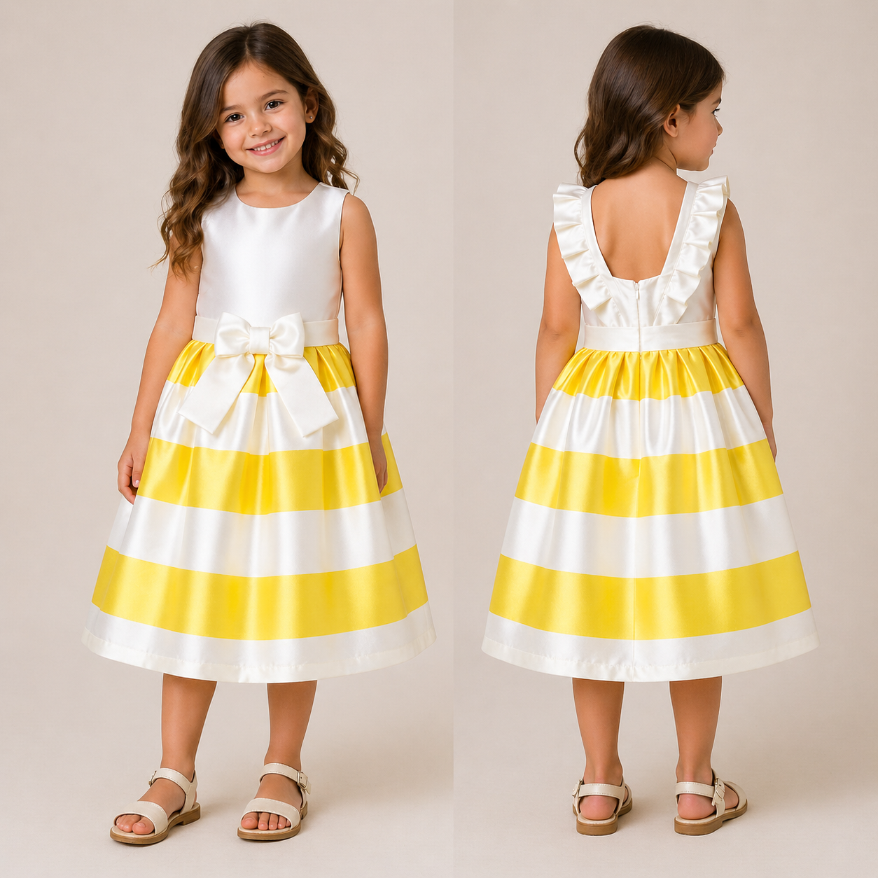Vestito bambina elegante righe gialle fiocco TBT2301