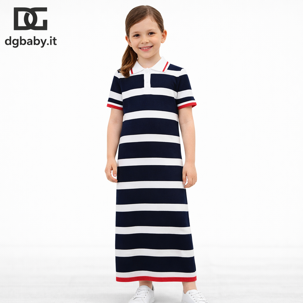 Vestito bimba Manila Grace M322A526 righe blu stile polo