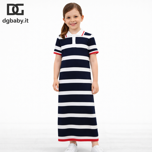 Vestito bimba Manila Grace M322A526 righe blu stile polo